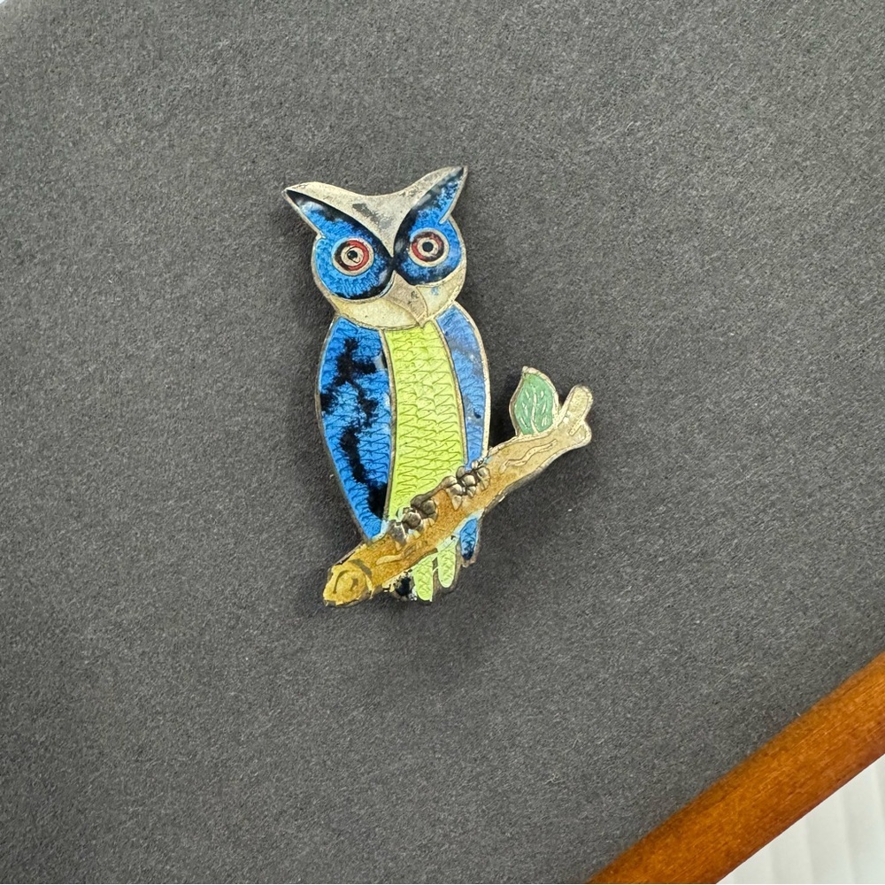 1. Sterling silver 925 Blue and Green Owl Brooch